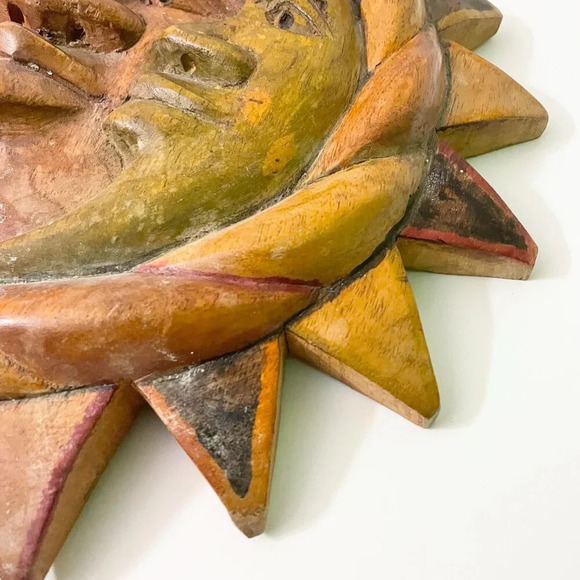 Vintage Wooden Carved Sun Moon Unity Wall Plaque 16 Inch Art - Picture 4 of 12